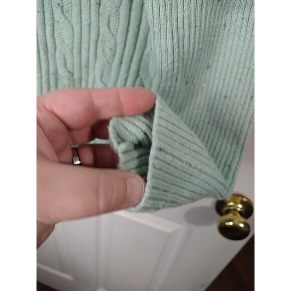 Talbots Woman S Cable Knit Sweater Sage Multicolor Dots Mock Neck Pullover... - Picture 8 of 10